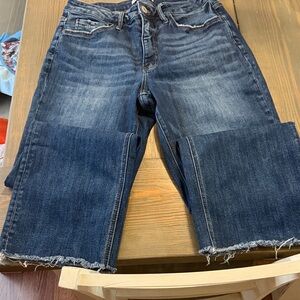 Dark Wash Jeans with Frayed Hem